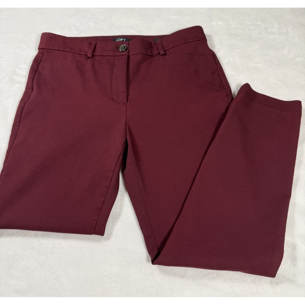 LOFT Skinny Pants Womens 8 Burgundy Stretch Career Ankle Office Work